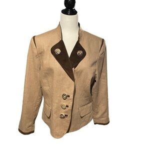 Your Sixth Sense Wool and Velvet trim Short Riding Jacket artifical wood buttons